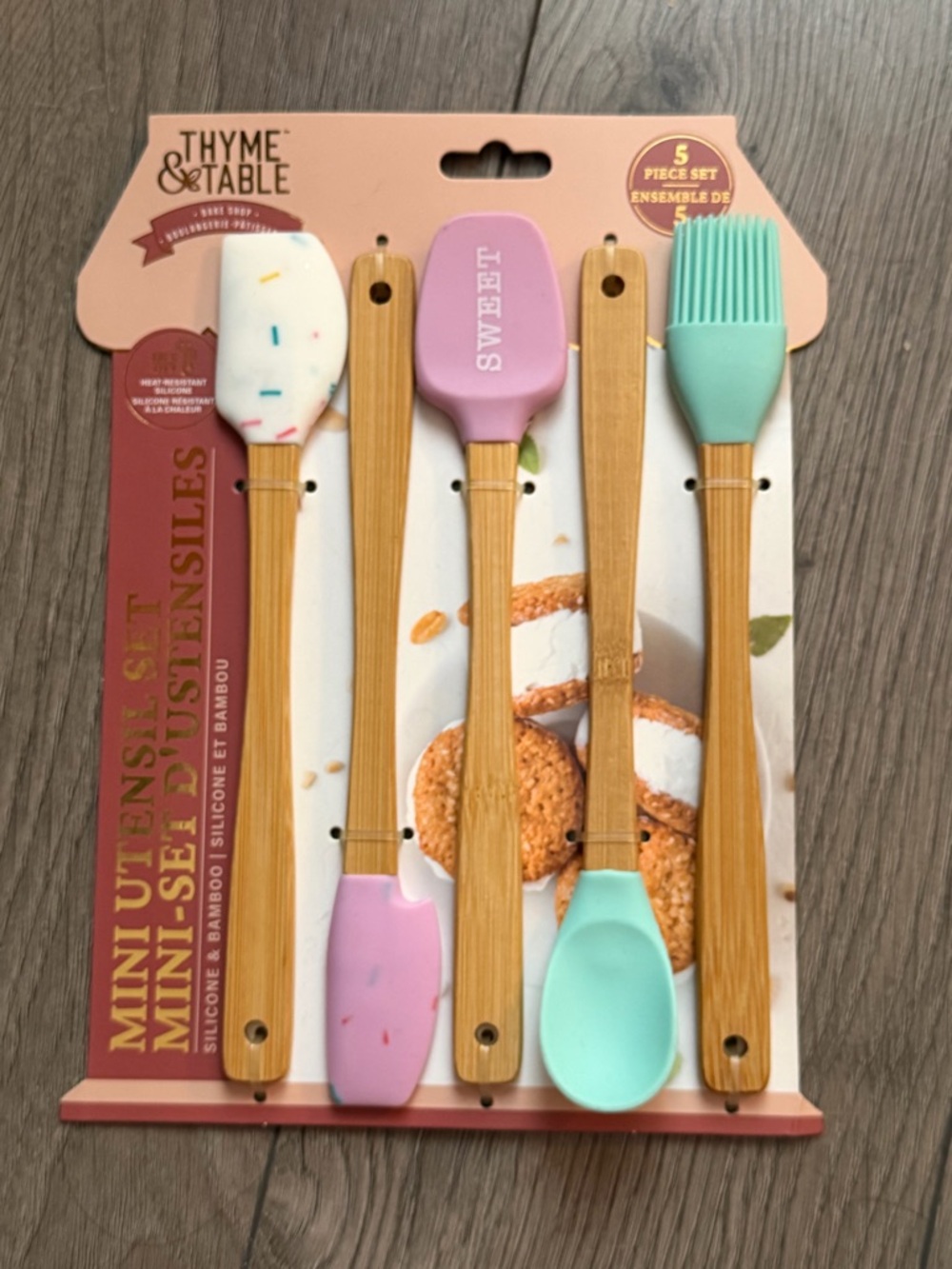 Thyme & Table Mini Bamboo Silicone Baking Utensil Set - Pastel Pink & Mint